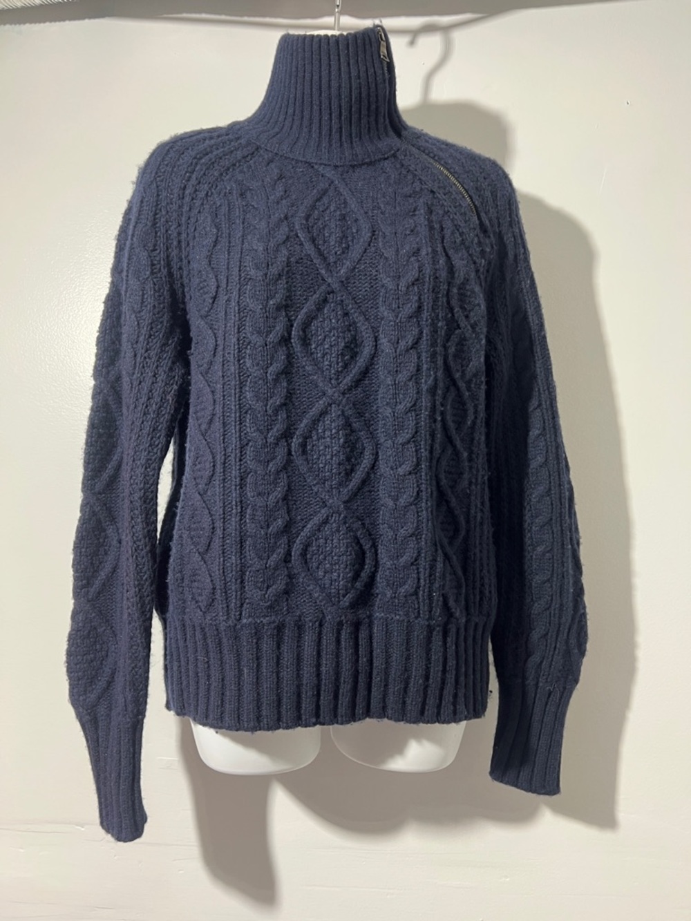 Banana Republic Heavy Wool Cable Knit Zip-Shoulder Turtleneck Sweater